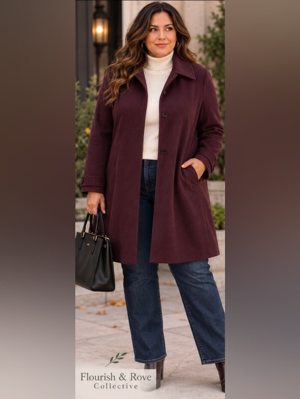 Jacqueline Ferrar Women’s 3X Burgundy Hooded Coat Plus Size Long Jacket